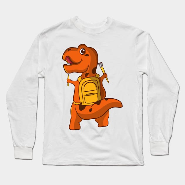 cartoon cute little dinosaur illustration design carrying bag holding pencil and brush Long Sleeve T-Shirt by sufian